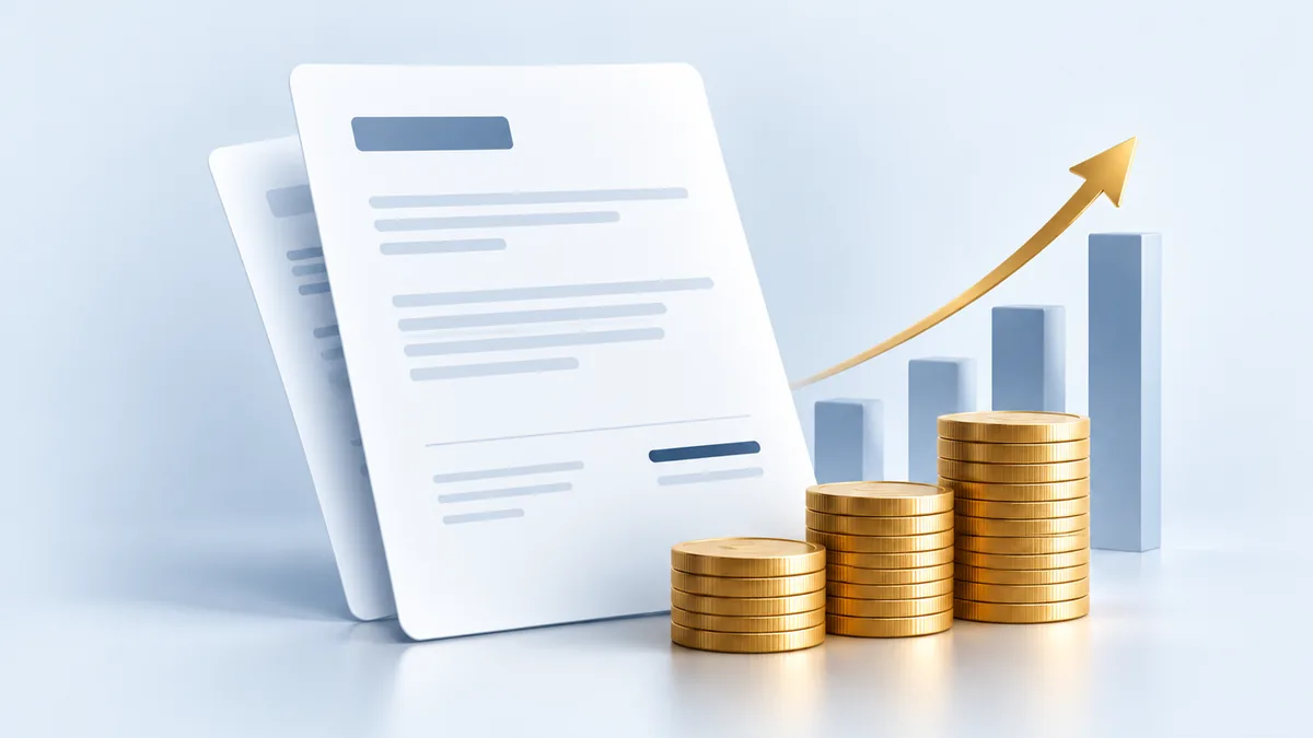 Finance agreement, growth chart and coins representing term and cash-flow loans